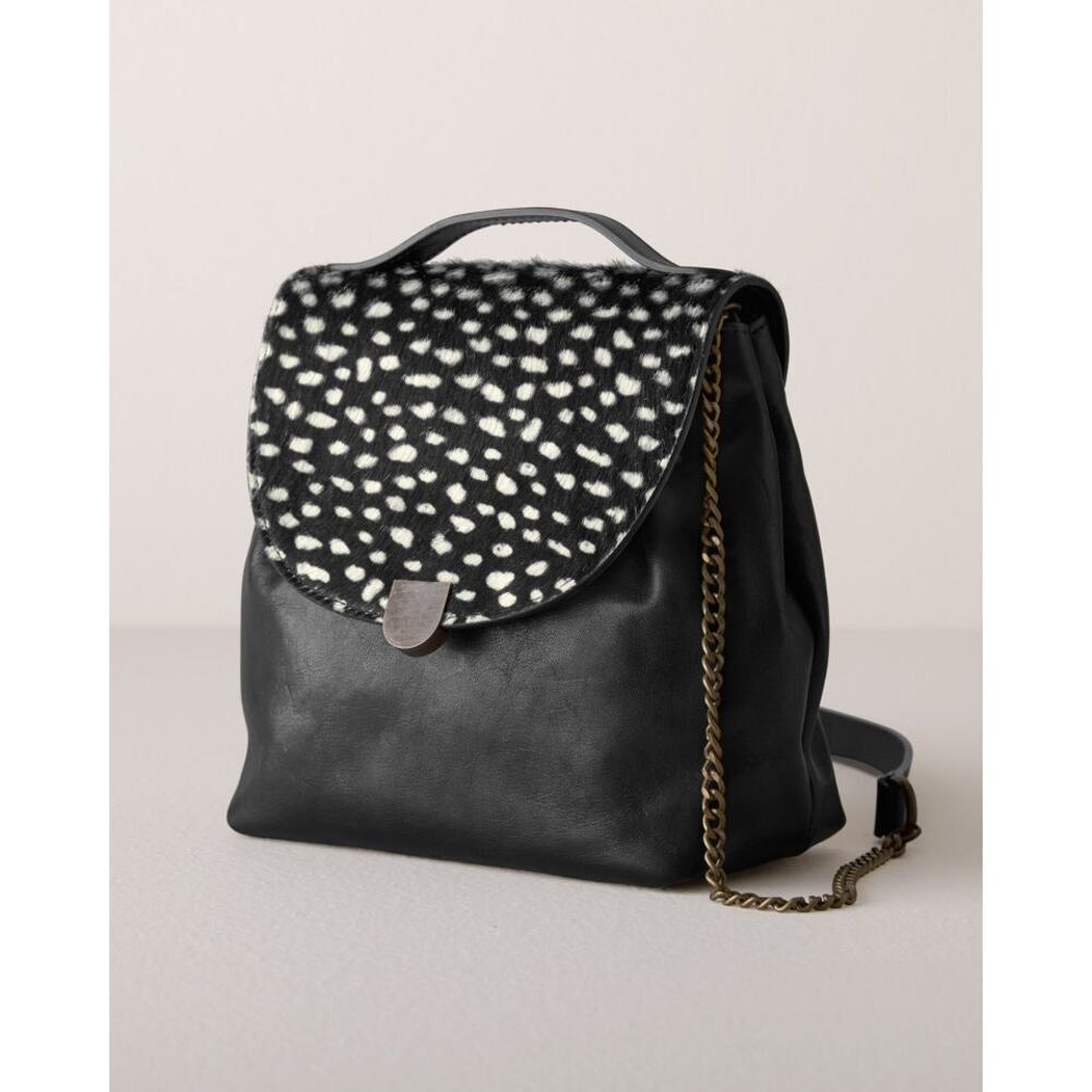 Garnet Hill Harlyn Structured‎ Handbag Leather Calf Hair Lined Crossbody Chain